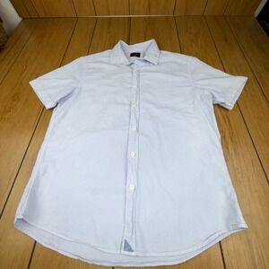 UNTUCKit Mens Large Slim Fit Short Sleeve Button Down Shirt Light Blue Cotton